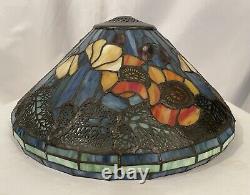 Poppy Cone Floral Stained Glass Lamp Shade Art Nouveau Bronze Table Lamp 23