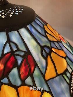 Poppy Cone Floral Stained Glass Lamp Shade Art Nouveau Bronze Table Lamp 23