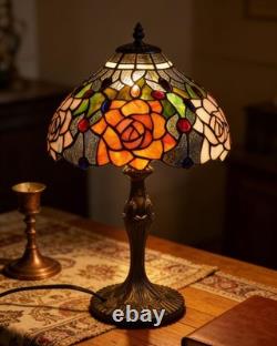 Pterying Tiffany Colorful Rose Lanterns Table Lamp, Tall Vintage Stained Glas