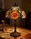 Pterying Tiffany Colorful Rose Lanterns Table Lamp, Tall Vintage Stained Glas