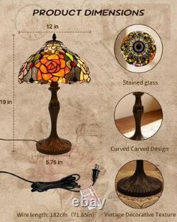 Pterying Tiffany Colorful Rose Lanterns Table Lamp, Tall Vintage Stained Glas