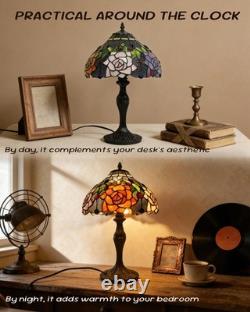 Pterying Tiffany Colorful Rose Lanterns Table Lamp, Tall Vintage Stained Glas