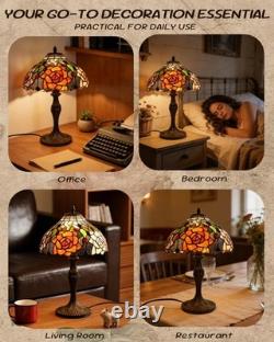 Pterying Tiffany Colorful Rose Lanterns Table Lamp, Tall Vintage Stained Glas