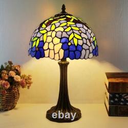 Purple & Green Stained Glass Tiffany Table Lamp 12 Inch Light Home Living Room