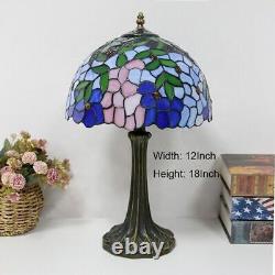 Purple & Green Stained Glass Tiffany Table Lamp 12 Inch Light Home Living Room
