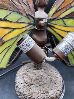QVC TIFFANY style 14 BUTTERFLY Fairy LADY Girl Accent Lamp CopperFoil Glass