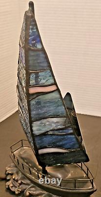 Quoizel 13 Stained Glass Sculptured Bronze Sailboat Tiffany Style Lamp Light