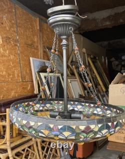 Quoizel Pendant Belle Fleur motif Jewel Tiffany Style Stained Glass Hanging Lamp