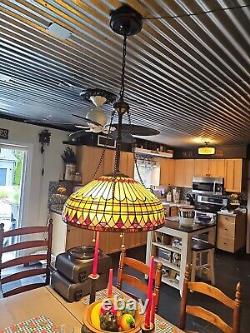 Quoizel TIFFANY STYLE STAINED GLASS COLORFUL LARGE HANGING LAMP