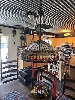 Quoizel TIFFANY STYLE STAINED GLASS COLORFUL LARGE HANGING LAMP
