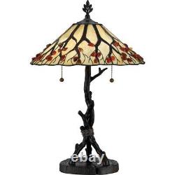 Quoizel Table Lamp 25 Tiffany Stained Glass Spider Round Plug-In Multicolored