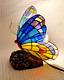 Quoizel Tiffany Style Butterfly Lamp Stained Glass On Bronze Rose Base Art Deco