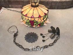 RARE Antique MOSAIC CHERRY TREE STAINED GLASS HANGING LAMP P/U In DFW ONLY