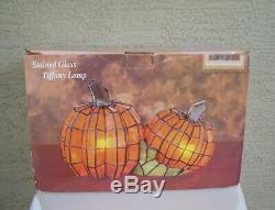 RARE! Cracker Barrel Stained Glass Pumpkin Tiffany Lamp Halloween Thanksgiving