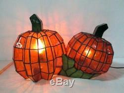 RARE! Cracker Barrel Stained Glass Pumpkin Tiffany Lamp Halloween Thanksgiving