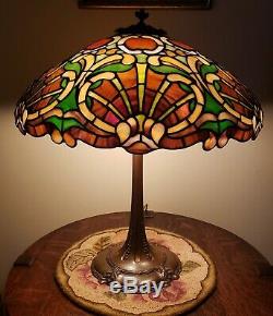 RARE Duffner & Kimberly Arts & Crafts Shell Form Leaded Slag Stained Glass Lamp