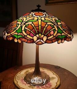 RARE Duffner & Kimberly Arts & Crafts Shell Form Leaded Slag Stained Glass Lamp
