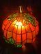 Rare! Large Stained Glass Pumpkin Light Tiffany Style Lamp Halloween