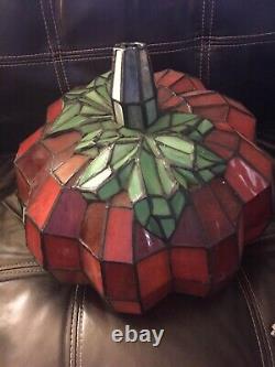 RARE! Large STAINED GLASS pumpkin light Tiffany Style Lamp Halloween