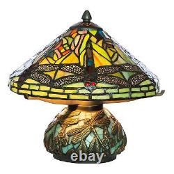 RIVER OF GOODS Stained Glass Mini Dragonfly on Mosaic Base Table Lamp