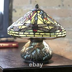 RIVER OF GOODS Stained Glass Mini Dragonfly on Mosaic Base Table Lamp