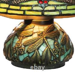 RIVER OF GOODS Stained Glass Mini Dragonfly on Mosaic Base Table Lamp