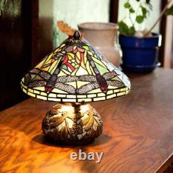 RIVER OF GOODS Stained Glass Mini Dragonfly on Mosaic Base Table Lamp