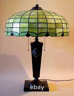 Rare Antique Benedict Studio 1905 Handel Era Copper leaded Glass Shade Lion Lamp