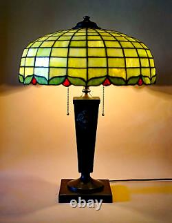 Rare Antique Benedict Studio 1905 Handel Era Copper leaded Glass Shade Lion Lamp