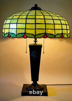 Rare Antique Benedict Studio 1905 Handel Era Copper leaded Glass Shade Lion Lamp