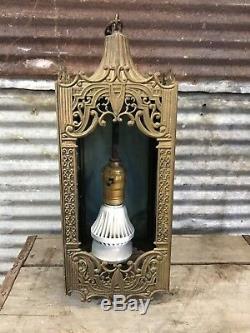 Rare Antique Ornate Art Nouveau Stained Glass Hanging Pendant Lamp Entry Hallway