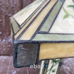 Rare Hand Painted Bamboo Asian Design Stained Glass Tiffany Style Table Lamp