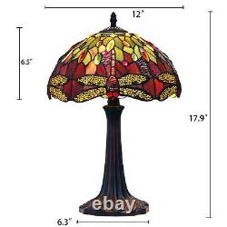 Red 18in Tiffany Style Stained Glass Tradtional Dragonfly Table Lamp Nightstand