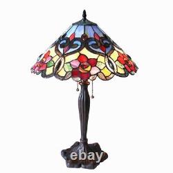 Red Rose Stained Glass Tiffany Style Table Lamp Accent Lamp 23in T
