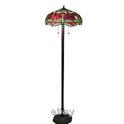 Red Stained Glass Tiffany Style Dragonfly Theme Floor Lamp 61inT