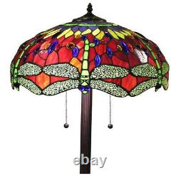 Red Stained Glass Tiffany Style Dragonfly Theme Floor Lamp 61inT