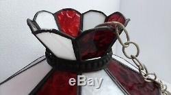 Red Stained Slag Glass Swag Lamp Tiffany Style Shade Hanging Stage Prop CRACKED