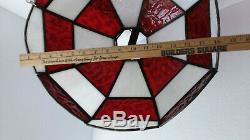 Red Stained Slag Glass Swag Lamp Tiffany Style Shade Hanging Stage Prop CRACKED