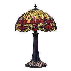 Red Tiffany Style Stained Glass Dragonfly Design 1-Light Table Lamp 18inT