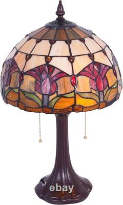 Red Tulip Tiffany Style Stained Glass Table Lamp Bed Room Bedside Reading light