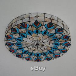 Retro 4-Light Tiffany Style Stained Glass Peacock Big Ceiling Light Lamp Fixture