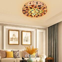 Retro Classic Tiffany Style Stained Glass Flush Mount Ceiling Lamp Light Fixture