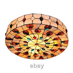 Retro Classic Tiffany Style Stained Glass Flush Mount Ceiling Lamp Light Fixture