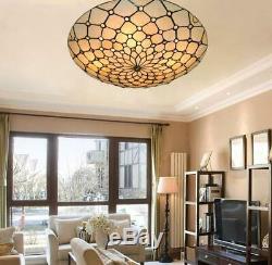 Retro Flush Mount Classic Tiffany Ceiling Light Stained Glass Chandelier Lamp