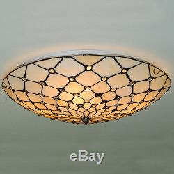 Retro Flush Mount Classic Tiffany Ceiling Light Stained Glass Chandelier Lamp