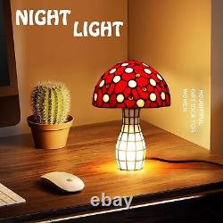 Retro Mushroom Table Lamp, Tiffany Stained Glass Small Cute Desk Light Vintag