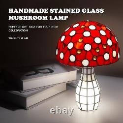 Retro Mushroom Table Lamp, Tiffany Stained Glass Small Cute Desk Light Vintag