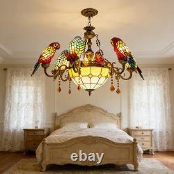 Retro Pendant Lamp Fixture Stained Glass Parrot Pendant Pight USA