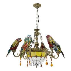 Retro Pendant Lamp Fixture Stained Glass Parrot Pendant Pight USA