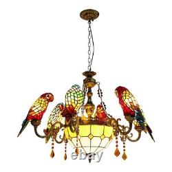 Retro Pendant Lamp Fixture Stained Glass Parrot Pendant Pight USA
